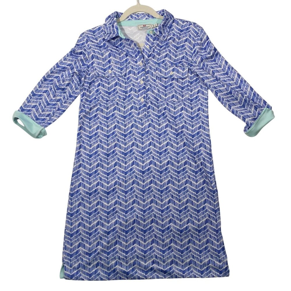 Vineyard Vines Performance Womens Dress Size XS Blue Chevron Print active resort